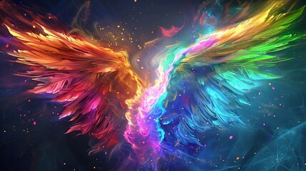 Vibrant, abstract wings in a vibrant color palette.