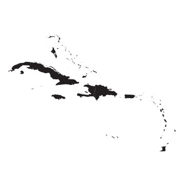 Comprehensive vector map of the Caribbean region with islands, countries, borders, and major geographic features