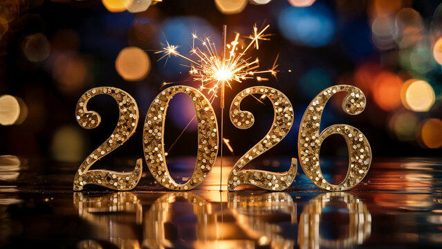 Sparkler ignites golden glitter 2026 new year celebration