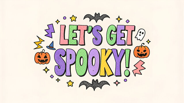 Lets get spooky message with halloween themed illustrations on a light background