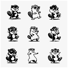 set of dancing beaver with sunglasses © samahabub