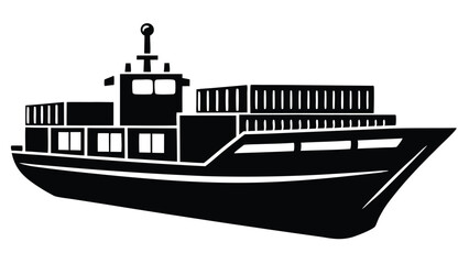 Obraz premium Black silhouette of a cargo ship isolated on white