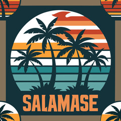 Obraz premium Summer holiday tropical beach scene with palm trees and ocean vector illustration any T-shirt design