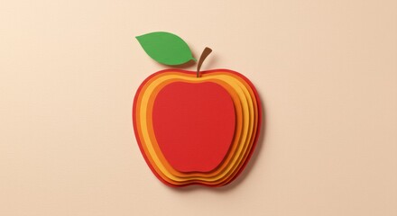 Layered paper art style apple with vibrant colors and simple background design