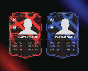 Soccer player rating card, Football player performance card with country flag, Customizable player statistic template.