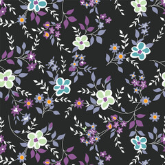 three-tone solid abstract small hibiscus flower with black color background, all over vector design with solid background illustration digital image for textile or wrapping paper printing factory