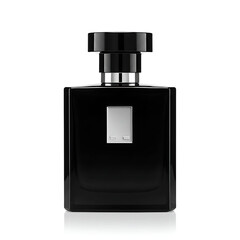 Obraz premium Sleek black bottle with silver accents, reflecting modern sophistication, a fragrance for any occasion.