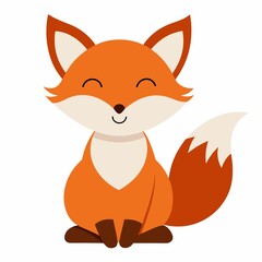 Cute cartoon fox sitting isolated on white background