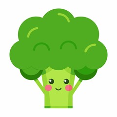 Cute cartoon broccoli character isolated on white background