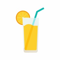 Glass of orange juice with straw isolated on white background