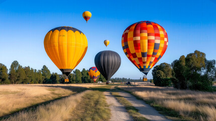 Obraz premium Hot air balloons rising against clear sky over field