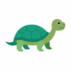 Cute green turtle cartoon illustration isolated on white background