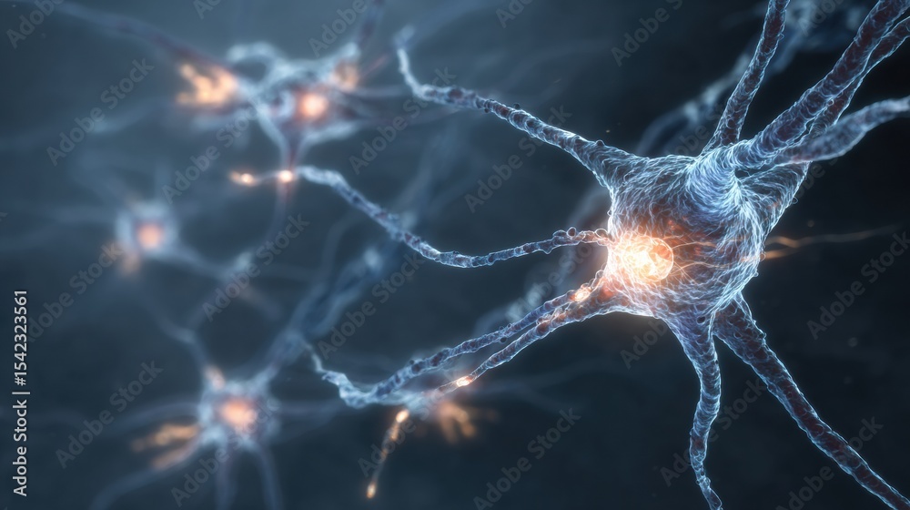 Poster Microscopic View of Nerve Cells Transmitting Electric Impulses in a Sci-Fi Soft Style