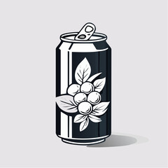 Black And White Illustration Of An Aluminum Can With Berry Design