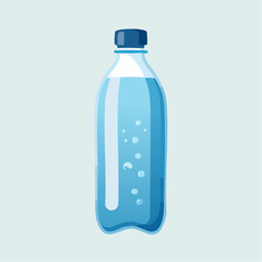 Blue Plastic Water Bottle with Bubbles on Light Blue Background