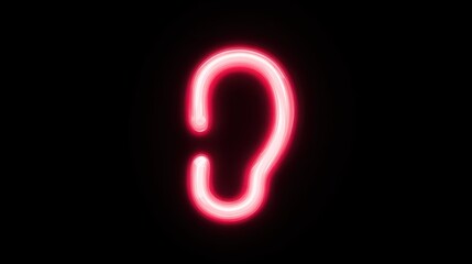 Neon Outline of Ear in Bright Pink Glow Against Dark Background