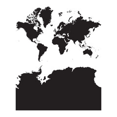 Detailed vector map of world continents with Antarctica and Russia divided into Europe and Asia regional parts