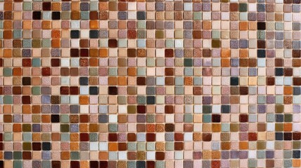 Fototapeta premium Clean minimalist mosaic background made of tiny colorful ceramic tiles, warm earth tones and cool shades, top view, high sharpness, rich tactile texture