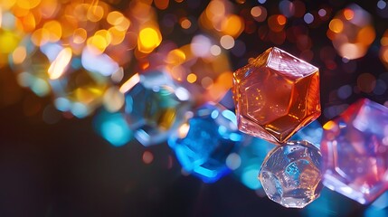 Colorful geometric shapes with bokeh background.