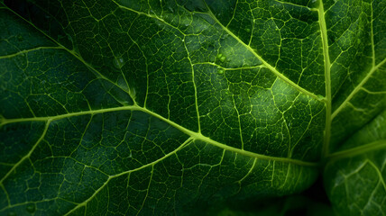 Obraz premium Close-up of Fresh Green Leaf with Water Droplets