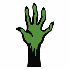 Green zombie hand reaching up halloween illustration