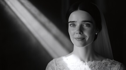 Thoughtful Woman In Black And White Portrait With Light