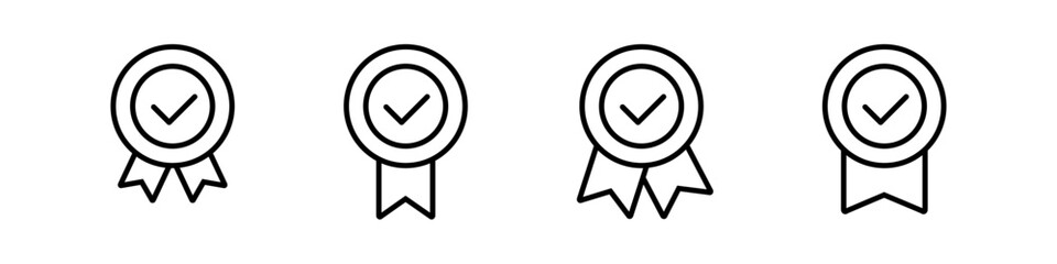 Badge icon. Award sign vector set. Achievement sign set. Checkmark prize reward badge. Winner best reward isolated icon set.
