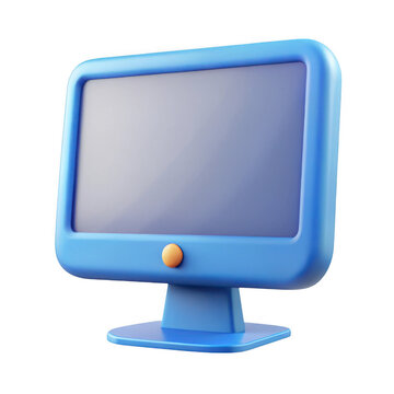3d cartoon blue computer monitor isolated on transparent background