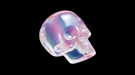 Colorful Transparent Skull Sculpture on Black Background