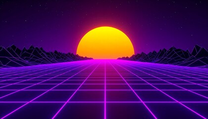 Retro Sunset Grid Landscape.