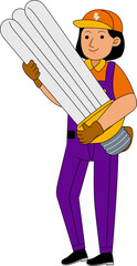 Cartoon Electrician Holding a Fluorescent Light Bulb