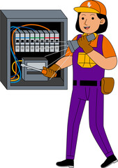Electrician Repairing Electrical Fuse Box Illustration