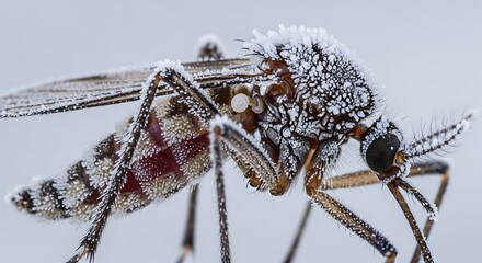 Frozen Mosquito Closeup Stunning Macro Photography of Insect Covered in Ice Crystals Winter Nature Wildlife