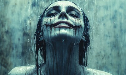 Woman In A Shower With Blood On Her Face