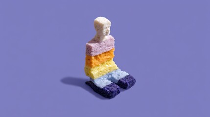 Colorful Abstract Sculpture of a Human Figure in Bright Pastel Shades