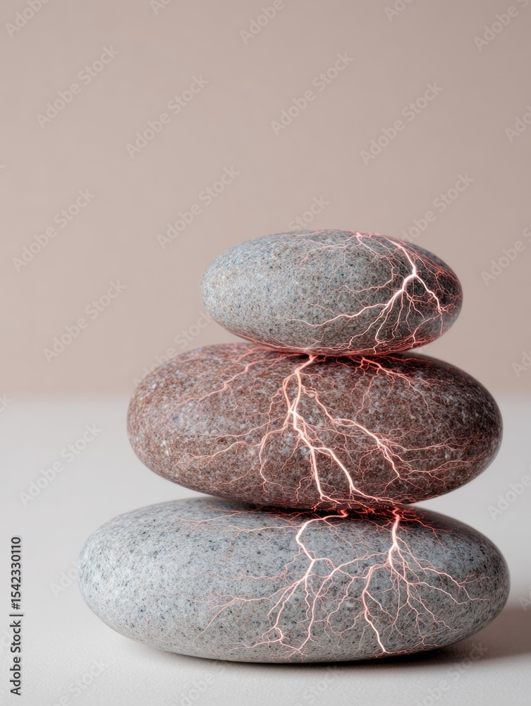Poster meditative stones with nerve illustrations symbolize stress relief and inner peace in a calming envi