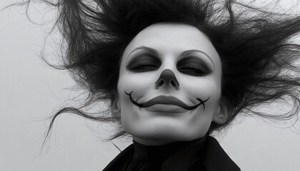 Woman With Expressionistic Makeup In Monochrome Portrait