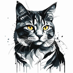 cat  portrait ink sketch vector illustration