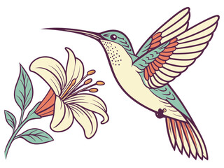 Hummingbird in Flight Captured in Line Art