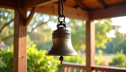 Rustic porch bell with summer afternoon.