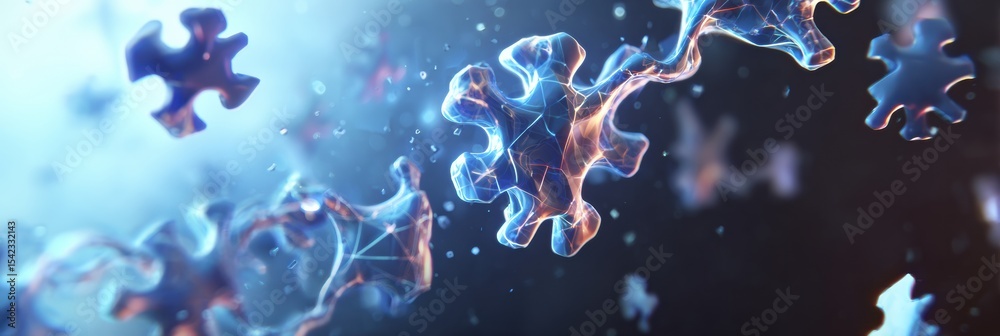 Aufkleber Floating Puzzle Pieces Create a Visual Representation of the Nervous System in a Dynamic and Colorful Arrangement Against a Dark Background