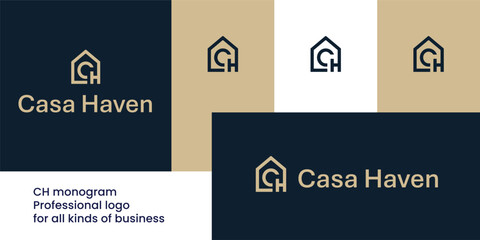 Minimalist geometric CH monogram logo with home-inspired structure.