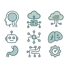 Artificial Intelligence and Technology Vector Icon Set – Minimal Line Style