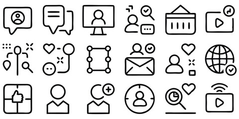 Fototapeta premium Set of simple black and white icon designs illustrating various communication concepts