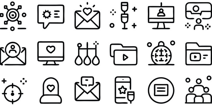Set of modern outline icons representing communication and digital concepts