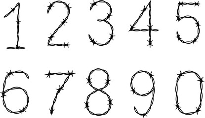 Barbed Wire Numbers Vector &ndash; Stylized 0&ndash;9 Digits for Grunge, Punk, and Protest Typography Design