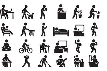 Daily Activity Icon Set – Human Silhouette Lifestyle Vector PNG