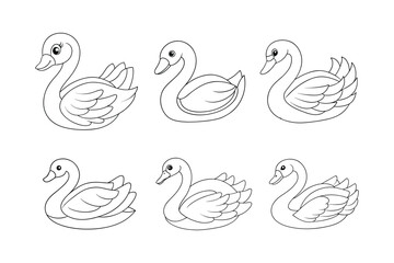 black Swan outline , Swan coloring page vector bundle 