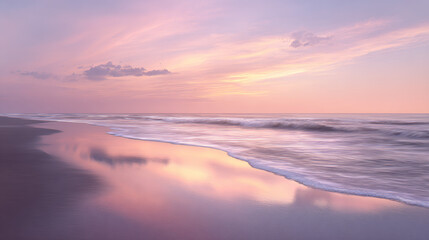 Fototapeta premium Dreamy Coastal Scene with Pastel Hues and Serene Ocean Reflections 