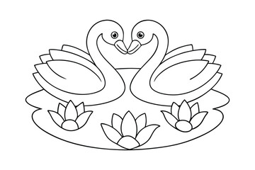 black Swan outline , Swan coloring page vector bundle 